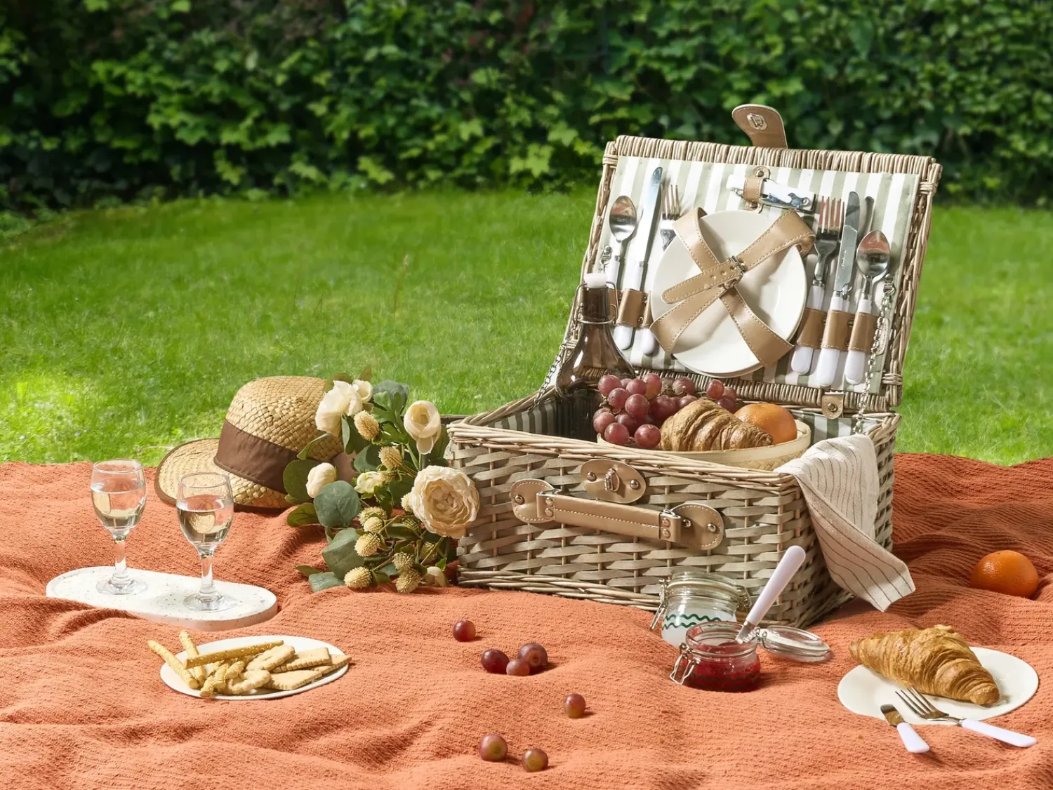 Best Beliani Cesto da Picnic CLEMENTINE Vimini Naturale Marrone Naturale Verde