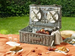 Online Beliani Cesto da Picnic FIGUE Vimini Grigio Blu Grigio