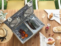 Online Beliani Cesto da Picnic FIGUE Vimini Grigio Blu Grigio