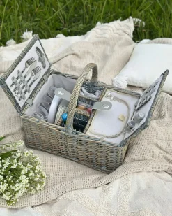 Outlet Beliani Cesto da Picnic GROSEILLE Vimini Grigio Bianco Grigio
