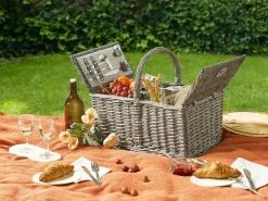 Outlet Beliani Cesto da Picnic GROSEILLE Vimini Grigio Bianco Grigio