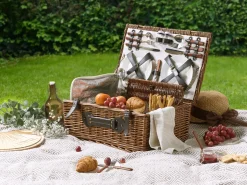 Outlet Beliani Cesto da Picnic PRUNEAU Vimini Marrone Bianco Marrone