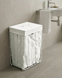 Beliani Cesto per la biancheria Con coperchio APOTERI Metallo 72 L Bianco