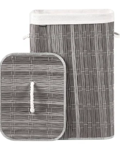 Clearance Beliani Cesto per la biancheria Con coperchio TRANCURA Tessuto Grigio 72 L Bianco Grigio