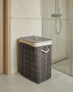 Clearance Beliani Cesto per la biancheria Con coperchio TRANCURA Tessuto Grigio 72 L Bianco Grigio