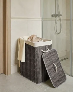 Clearance Beliani Cesto per la biancheria Con coperchio TRANCURA Tessuto Grigio 72 L Bianco Grigio