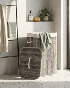 Clearance Beliani Cesto per la biancheria Con coperchio TRANCURA Tessuto Grigio 72 L Bianco Grigio