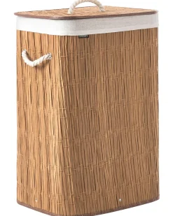 New Beliani Cesto per la biancheria Con coperchio TRANCURA Tessuto Marrone 72 L Bianco Marrone