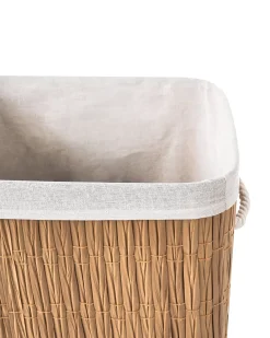 New Beliani Cesto per la biancheria Con coperchio TRANCURA Tessuto Marrone 72 L Bianco Marrone