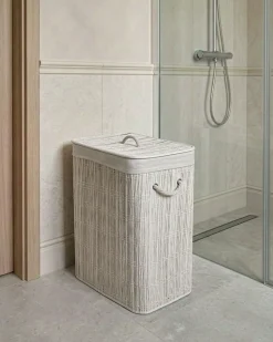 Beliani Cesto per la biancheria Con coperchio TRANCURA Tessuto 72 L Bianco