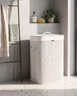 Beliani Cesto per la biancheria Con coperchio TRANCURA Tessuto 72 L Bianco