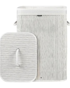 Beliani Cesto per la biancheria Con coperchio TRANCURA Tessuto 72 L Bianco