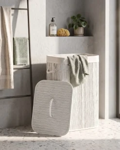 Beliani Cesto per la biancheria Con coperchio TRANCURA Tessuto 72 L Bianco
