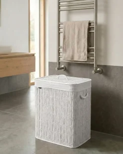 Beliani Cesto per la biancheria Con coperchio ARRAIAS Tessuto 100 L Bianco