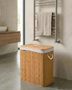 Online Beliani Cesto per la biancheria Con coperchio ARRAIAS Tessuto Marrone 100 L Bianco Marrone