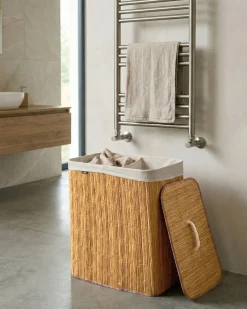 Online Beliani Cesto per la biancheria Con coperchio ARRAIAS Tessuto Marrone 100 L Bianco Marrone