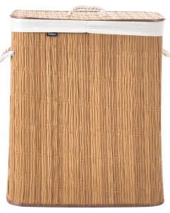 Online Beliani Cesto per la biancheria Con coperchio ARRAIAS Tessuto Marrone 100 L Bianco Marrone