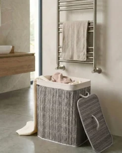 Best Beliani Cesto per la biancheria Con coperchio ARRAIAS Tessuto Grigio 100 L Bianco Grigio
