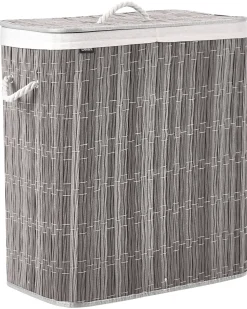 Best Beliani Cesto per la biancheria Con coperchio ARRAIAS Tessuto Grigio 100 L Bianco Grigio