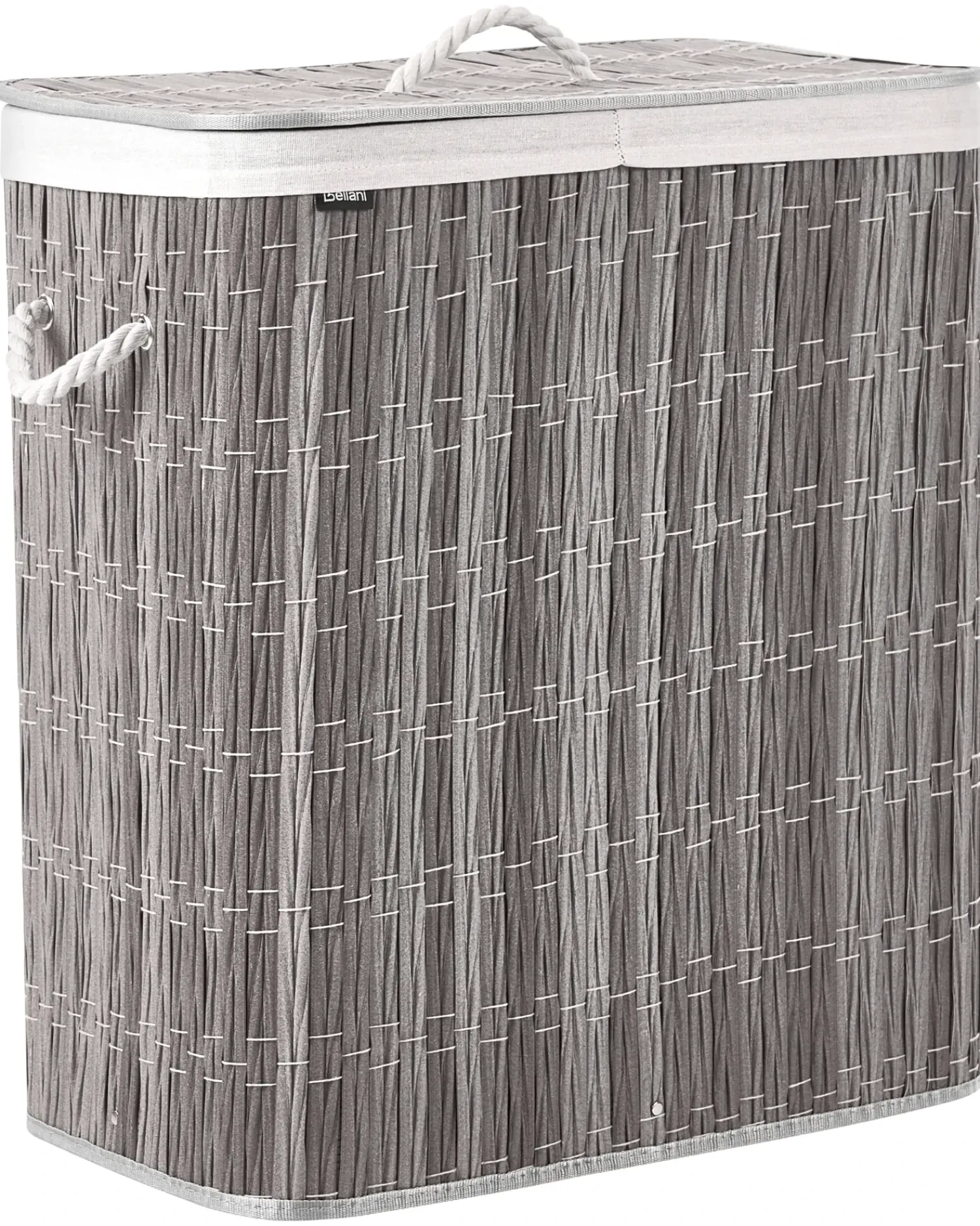 Best Beliani Cesto per la biancheria Con coperchio ARRAIAS Tessuto Grigio 100 L Bianco Grigio