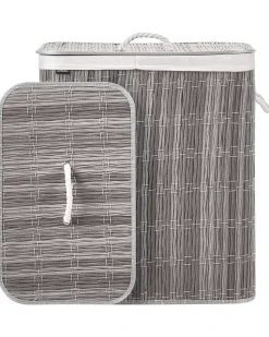 Best Beliani Cesto per la biancheria Con coperchio ARRAIAS Tessuto Grigio 100 L Bianco Grigio