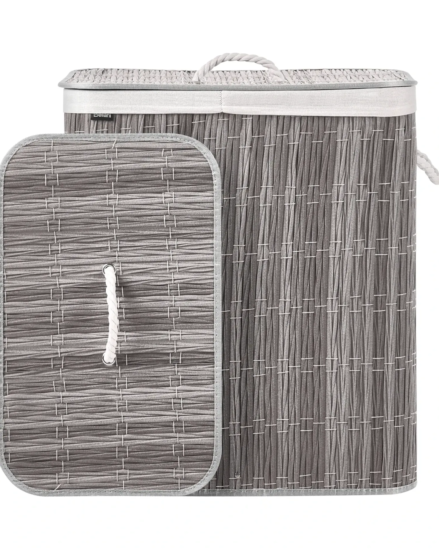 Best Beliani Cesto per la biancheria Con coperchio ARRAIAS Tessuto Grigio 100 L Bianco Grigio