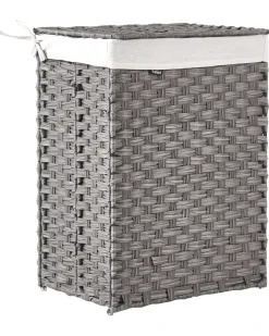 Hot Beliani Cesto per la biancheria Con coperchio MUCUBAJI Tessuto Grigio 83 L Bianco Grigio