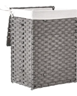 Hot Beliani Cesto per la biancheria Con coperchio MUCUBAJI Tessuto Grigio 83 L Bianco Grigio