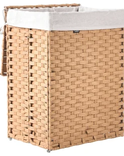 Best Beliani Cesto per la biancheria Con coperchio MUCUBAJI Tessuto Marrone 83 L Bianco Marrone