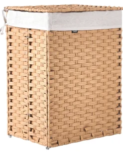 Best Beliani Cesto per la biancheria Con coperchio MUCUBAJI Tessuto Marrone 83 L Bianco Marrone