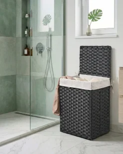 Sale Beliani Cesto per la biancheria Con coperchio MUCUBAJI Tessuto Nero 83 L Bianco Nero