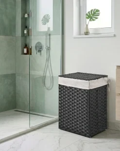 Sale Beliani Cesto per la biancheria Con coperchio MUCUBAJI Tessuto Nero 83 L Bianco Nero