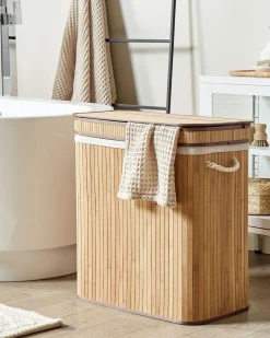 Discount Beliani Cesto per la biancheria KALTHOTA Bambù chiaro 100 L Marrone