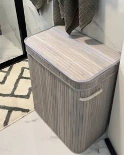 Outlet Beliani Cesto per la biancheria KALTHOTA Bambù 100 L Grigio
