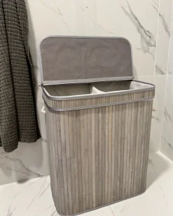 Outlet Beliani Cesto per la biancheria KALTHOTA Bambù 100 L Grigio