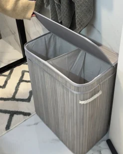 Outlet Beliani Cesto per la biancheria KALTHOTA Bambù 100 L Grigio