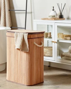 Discount Beliani Cesto per la biancheria KALUTARA Bambù Marrone chiaro Bianco Marrone