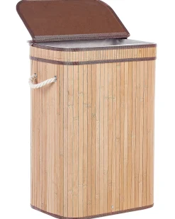 Discount Beliani Cesto per la biancheria KALUTARA Bambù Marrone chiaro Bianco Marrone