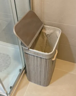 Best Beliani Cesto per la biancheria KALUTARA Bambù Grigio Bianco Grigio
