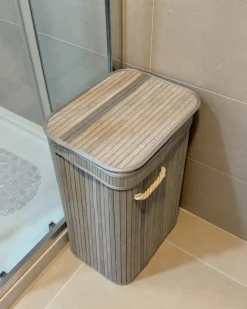 Best Beliani Cesto per la biancheria KALUTARA Bambù Grigio Bianco Grigio