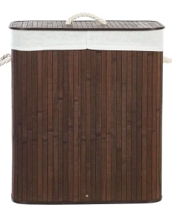 Sale Beliani Cesto per la biancheria KANDY Bambù Marrone scuro 72 L Bianco Marrone