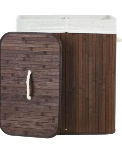 Sale Beliani Cesto per la biancheria KANDY Bambù Marrone scuro 72 L Bianco Marrone