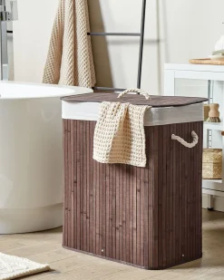 Sale Beliani Cesto per la biancheria KANDY Bambù Marrone scuro 72 L Bianco Marrone
