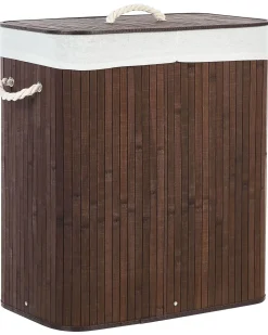 Sale Beliani Cesto per la biancheria KANDY Bambù Marrone scuro 72 L Bianco Marrone