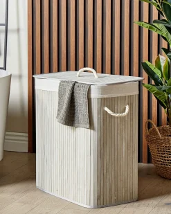 Online Beliani Cesto per la biancheria KANDY Bambù chiaro 100 L Grigio