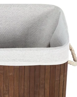 Clearance Beliani Cesto per la biancheria KOMARI Bambù Marrone scuro 72 L Bianco Marrone