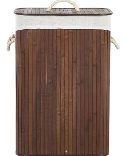 Clearance Beliani Cesto per la biancheria KOMARI Bambù Marrone scuro 72 L Bianco Marrone