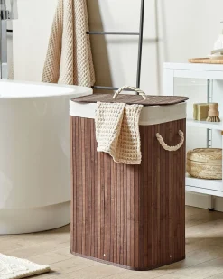 Clearance Beliani Cesto per la biancheria KOMARI Bambù Marrone scuro 72 L Bianco Marrone