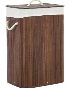 Clearance Beliani Cesto per la biancheria KOMARI Bambù Marrone scuro 72 L Bianco Marrone