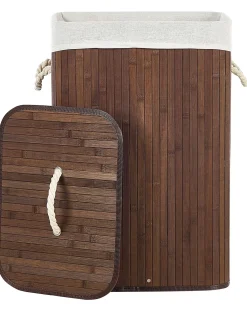 Clearance Beliani Cesto per la biancheria KOMARI Bambù Marrone scuro 72 L Bianco Marrone